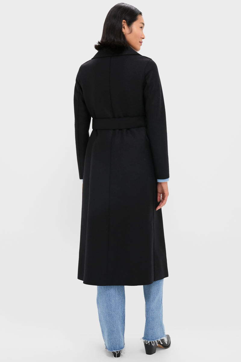 Black Pressed Wool Long Maxi Coat