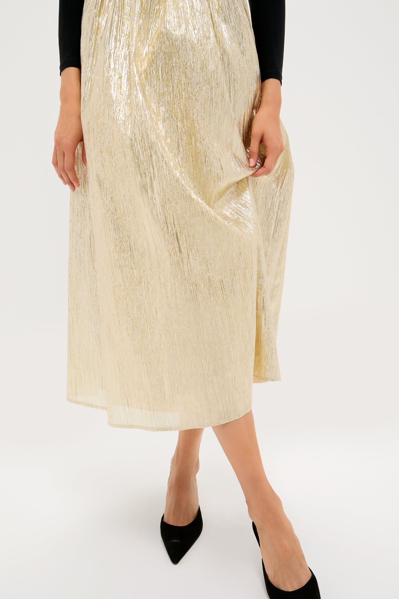 Hyacinth House Gold Plisse & Black Mixed Media Schuyler Maxi Dress Gold Plisse / M Hyacinth House Gold Plisse & Black Mixed Media Schuyler Maxi Dress Gold Plisse / M