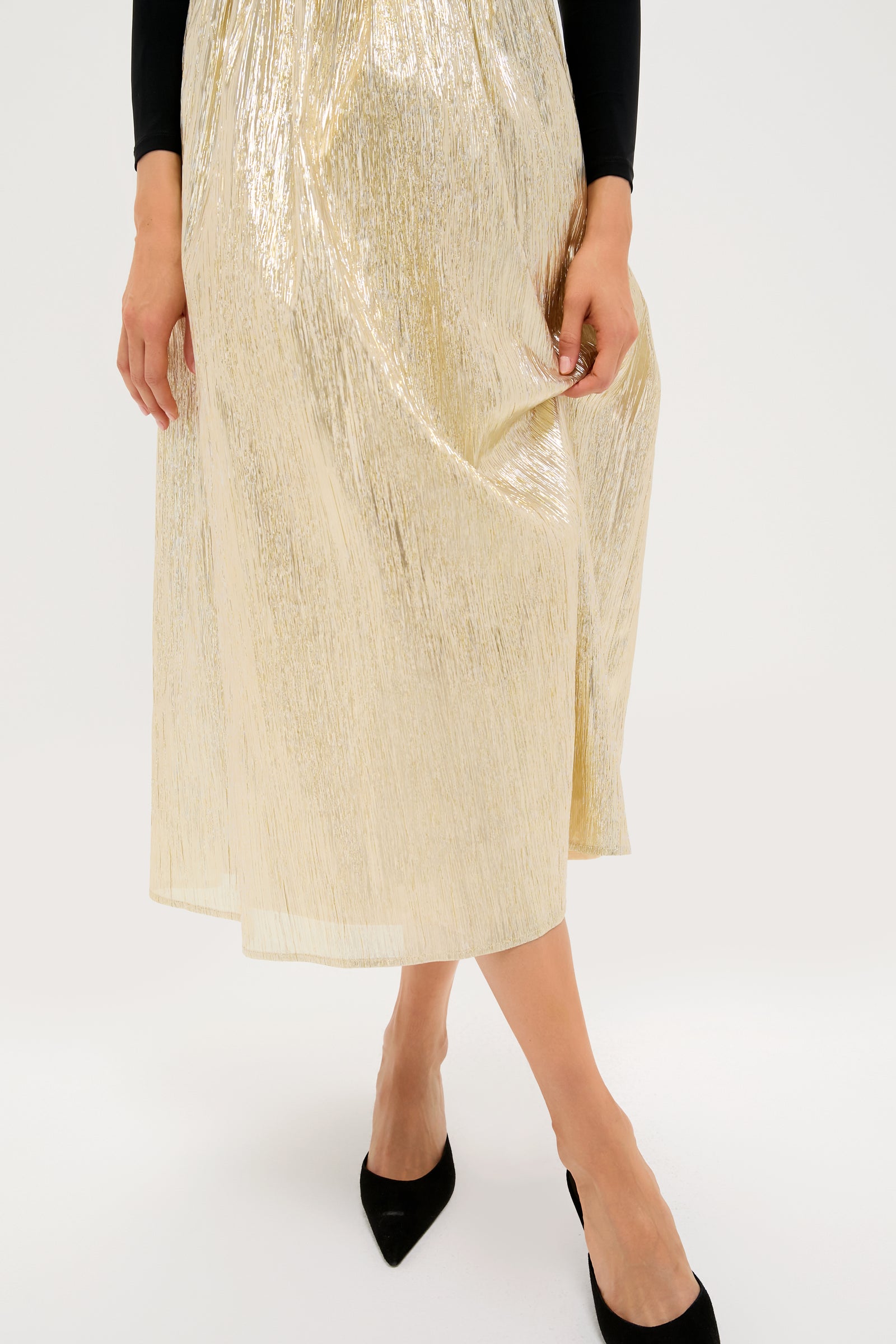 Hyacinth House Gold Plisse & Black Mixed Media Schuyler Maxi Dress Gold Plisse / M Hyacinth House Gold Plisse & Black Mixed Media Schuyler Maxi Dress Gold Plisse / M