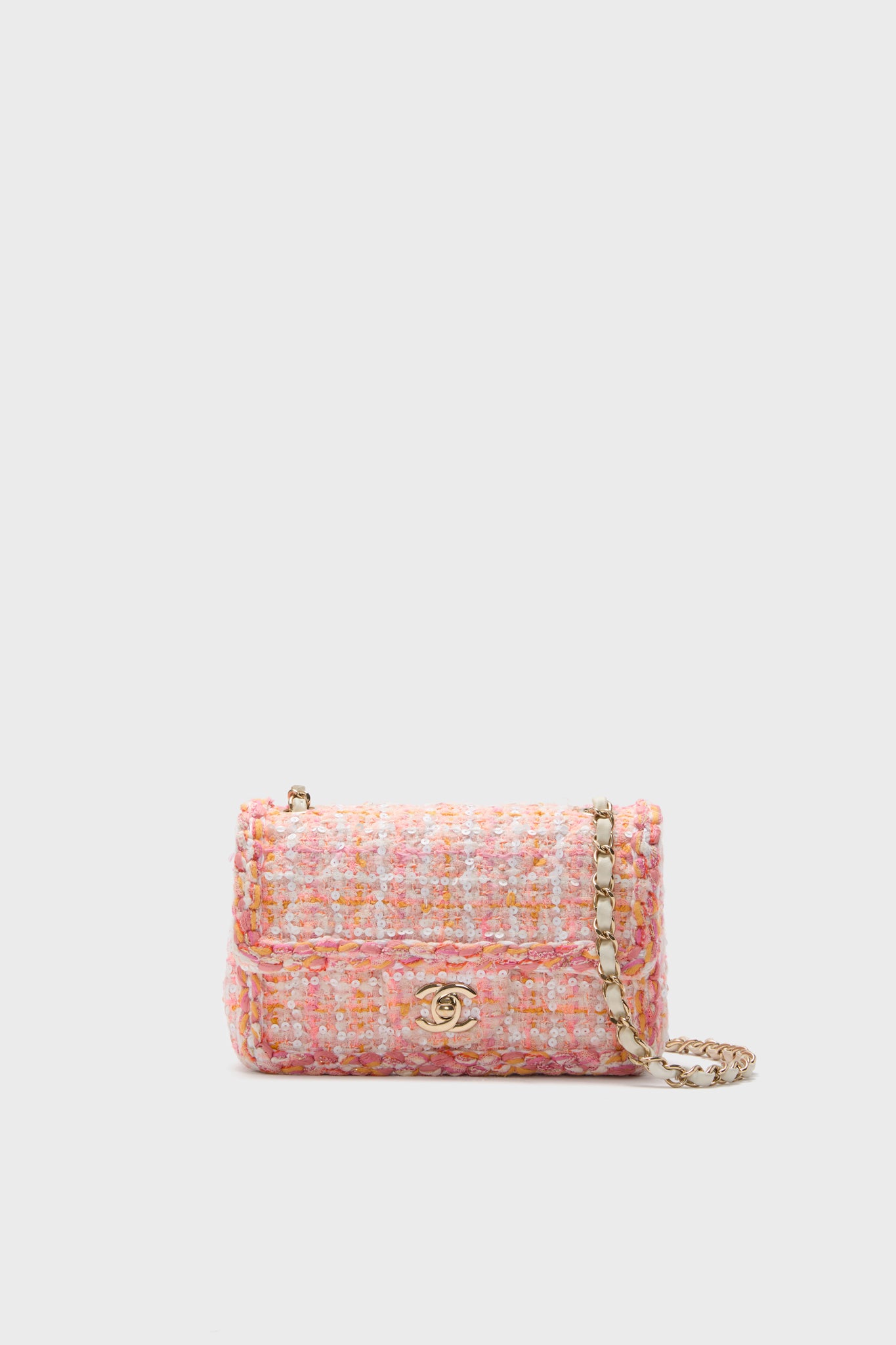 CHANEL Pink Tweed Classic Rectangular Flap Bag