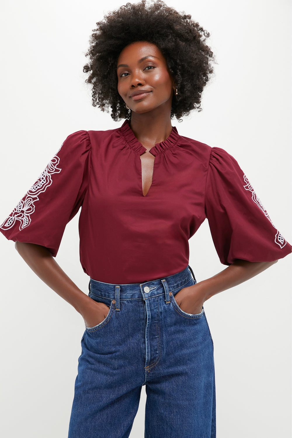Plum with Lilac Embroidery Floria Blouse
