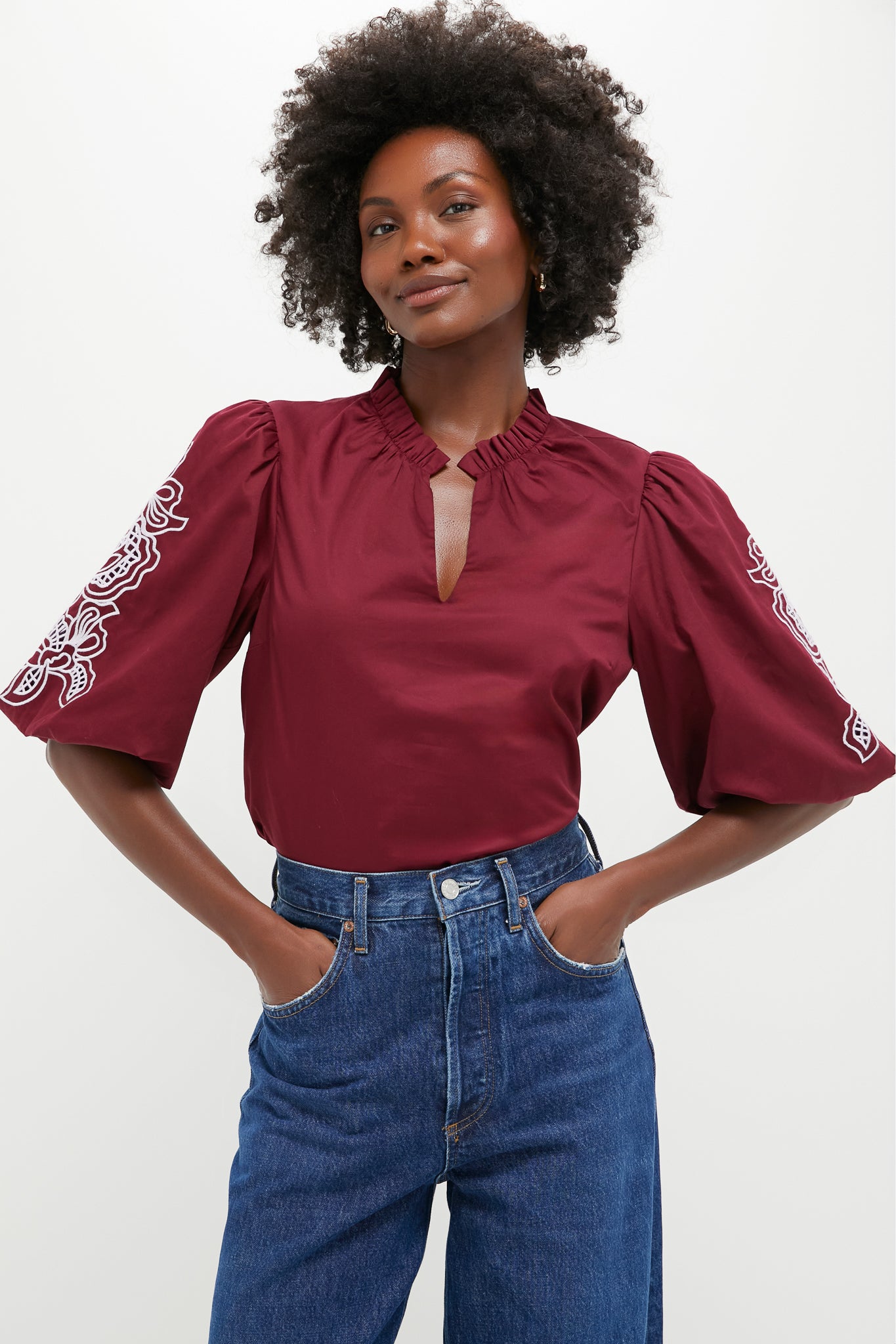 Plum with Lilac Embroidery Floria Blouse