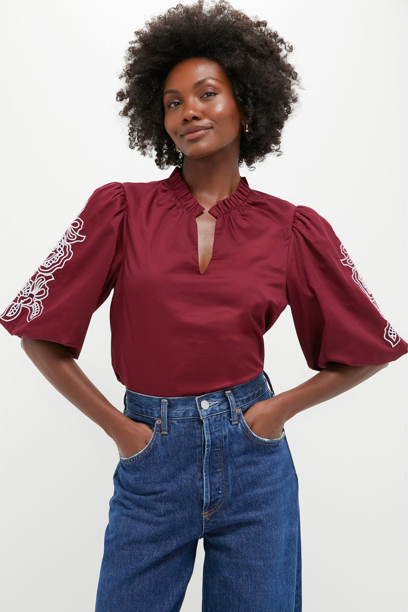 Plum with Lilac Embroidery Floria Blouse