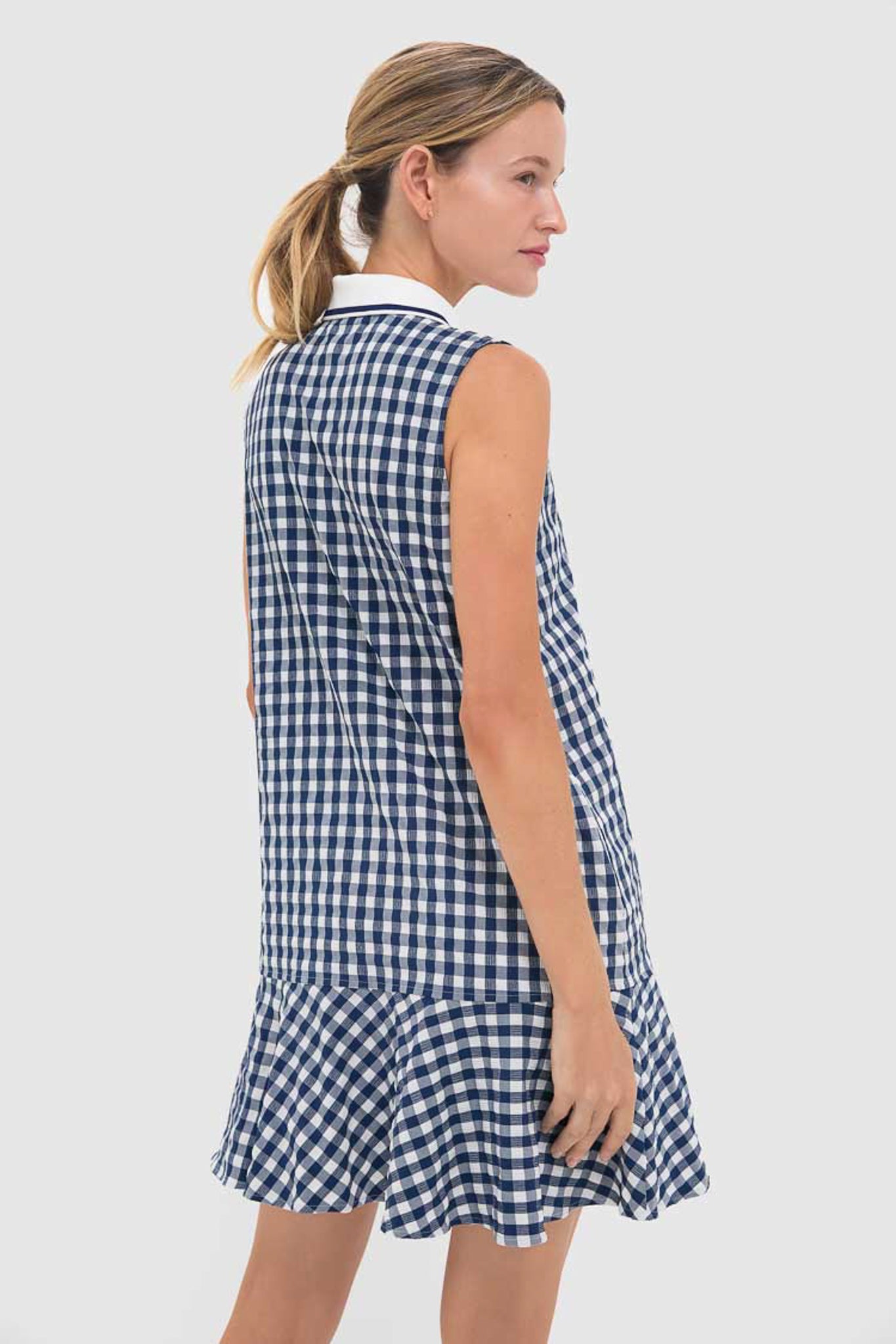Navy Gingham Sleeveless Performance Seersucker May Golf Dress | Tnuck Sport Navy Gingham Sleeveless Performance Seersucker May Golf Dress | Tnuck Sport