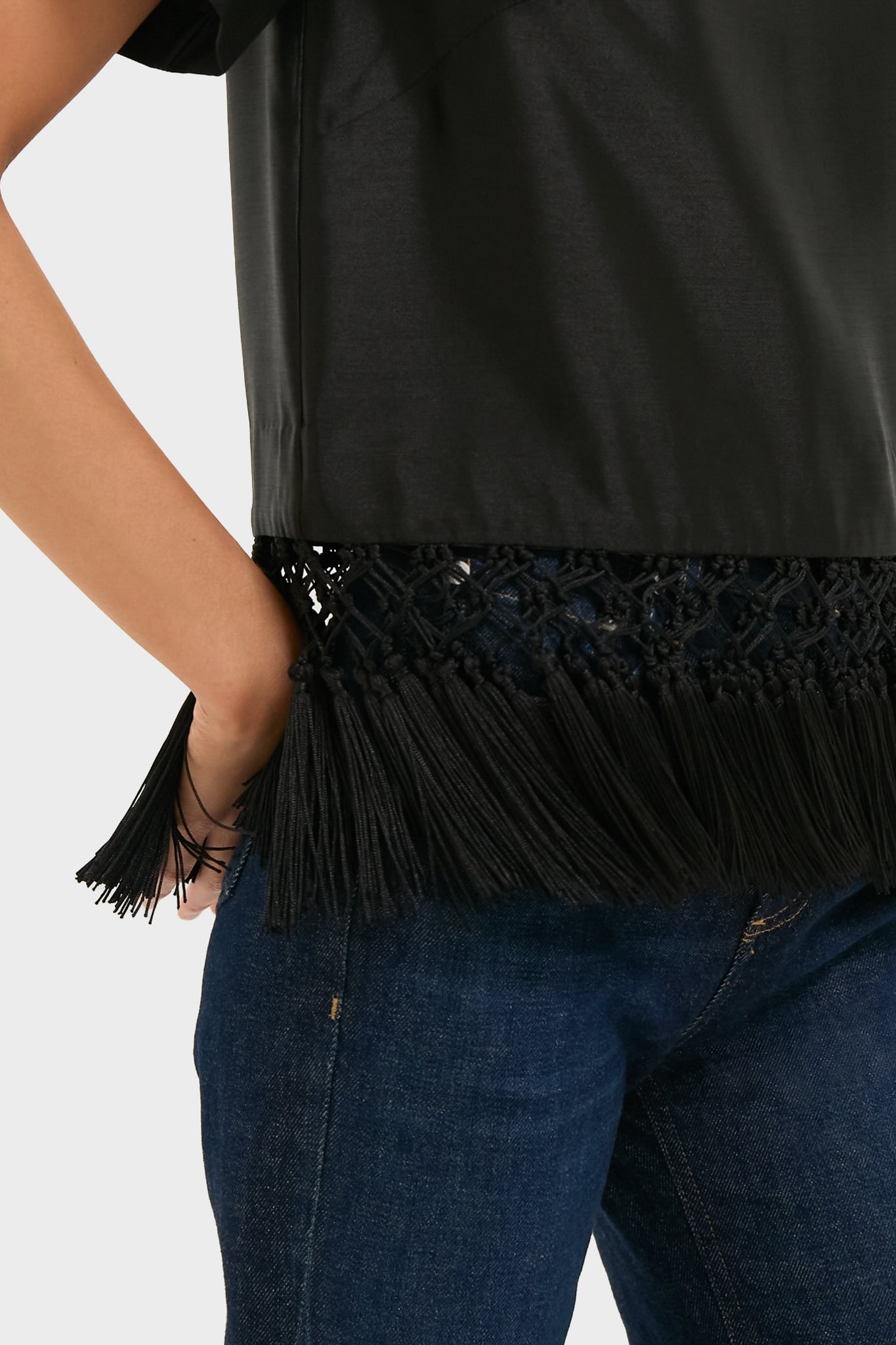 Black Dupioni Chadwick Tassel Top