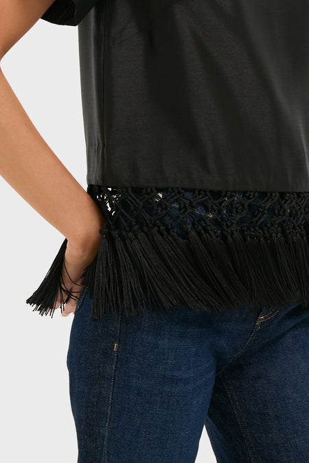 Black Dupioni Chadwick Tassel Top