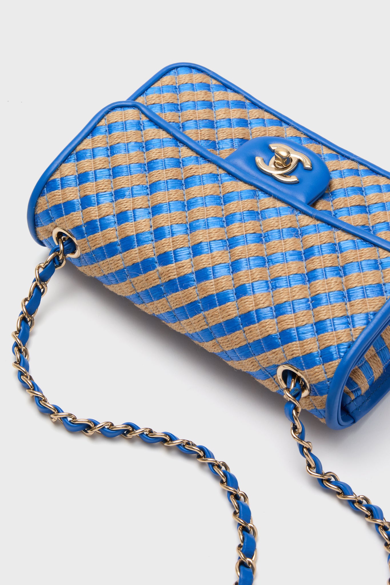 CHANEL Blue Small Raffia and Jute Urban Jungle Single Flap Bag