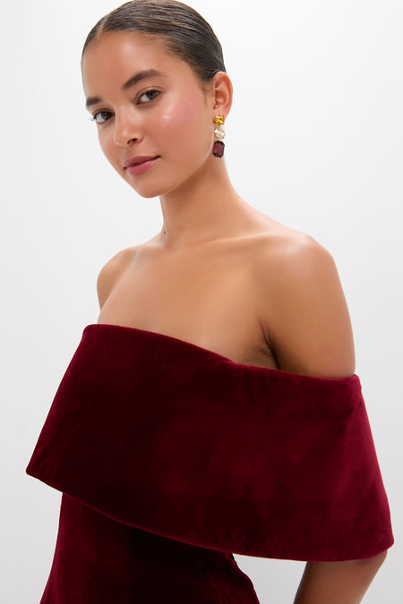 Burgundy Wind Velvet Carita Midi Dress
