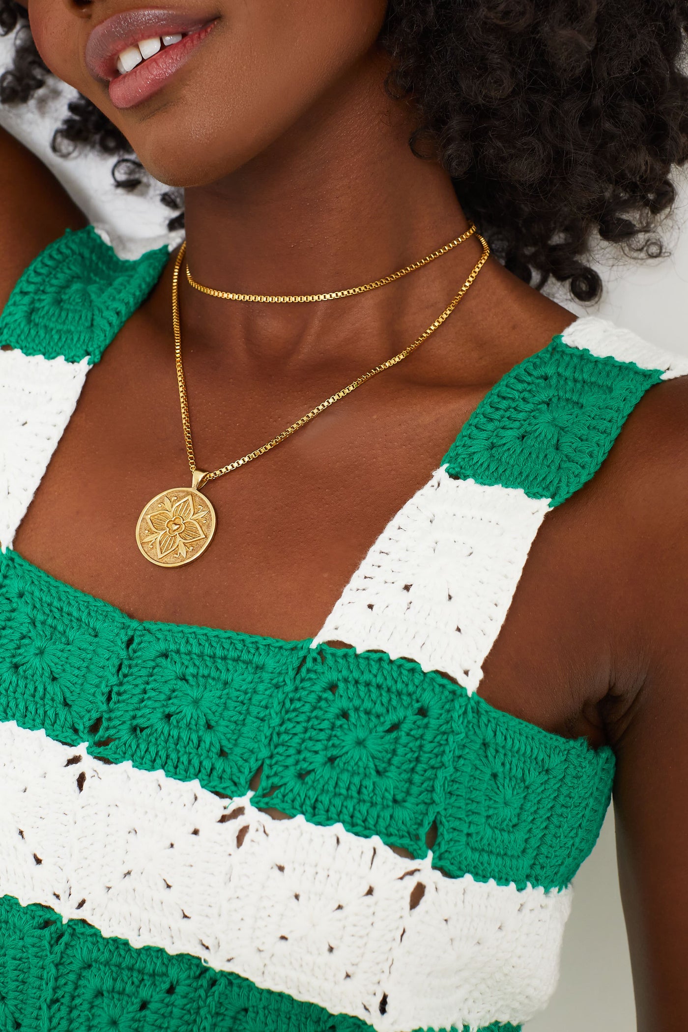 Green & White Crochet Cooper Tank