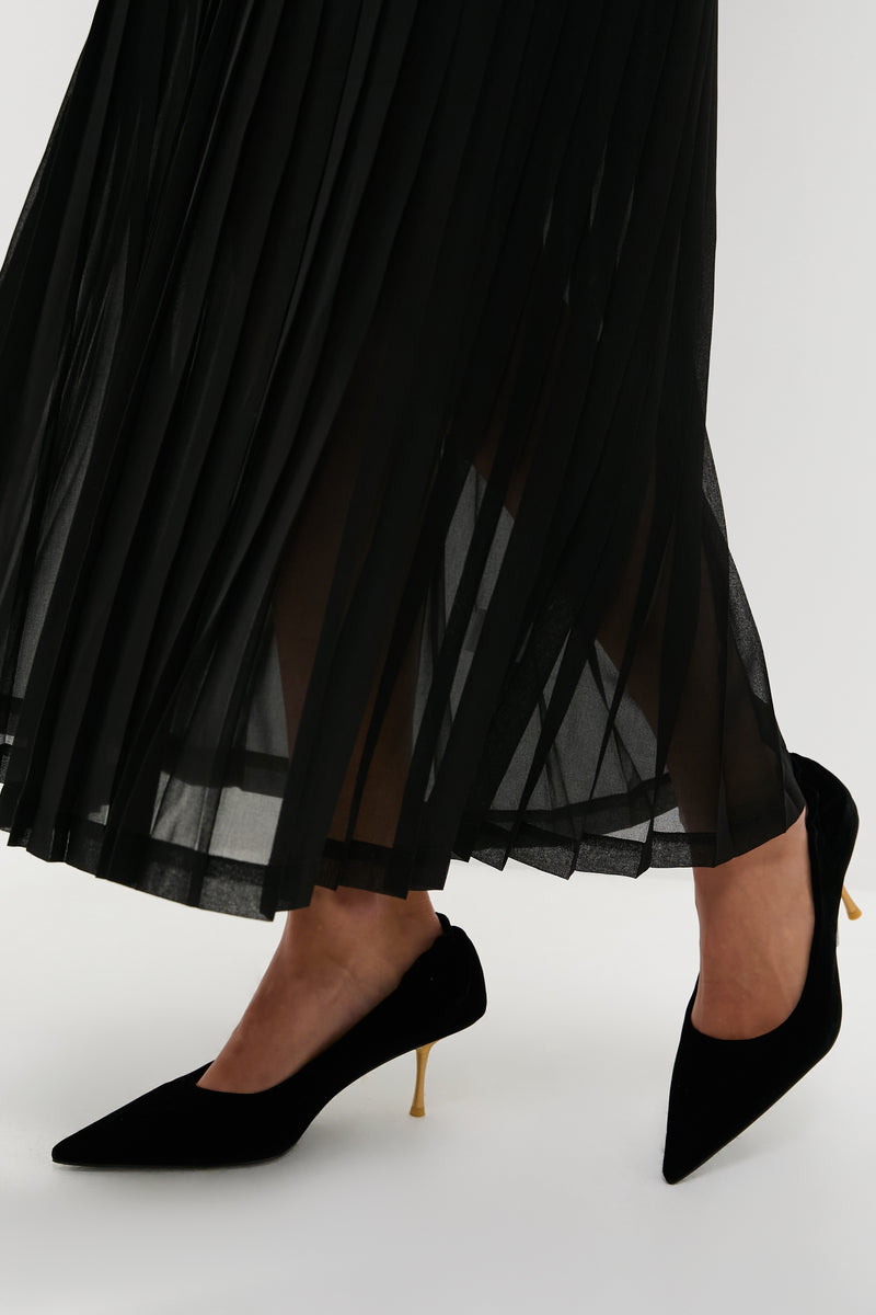 Black Chiffon Pleated Lorraine Dress