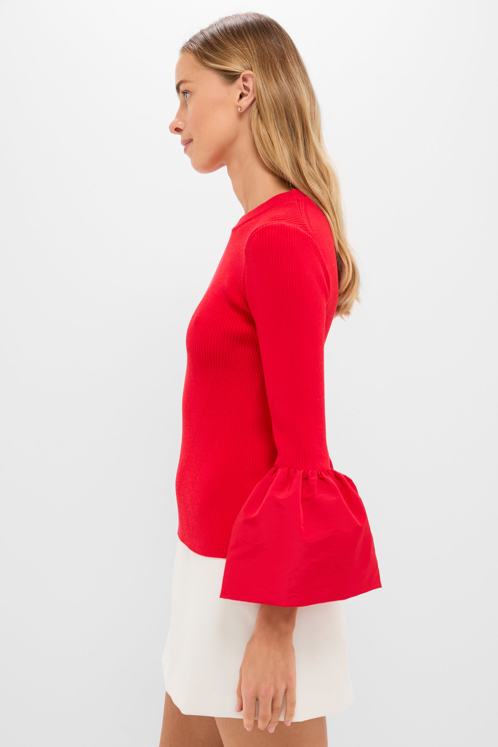 Red Knit Mixed Media Odin Blouse