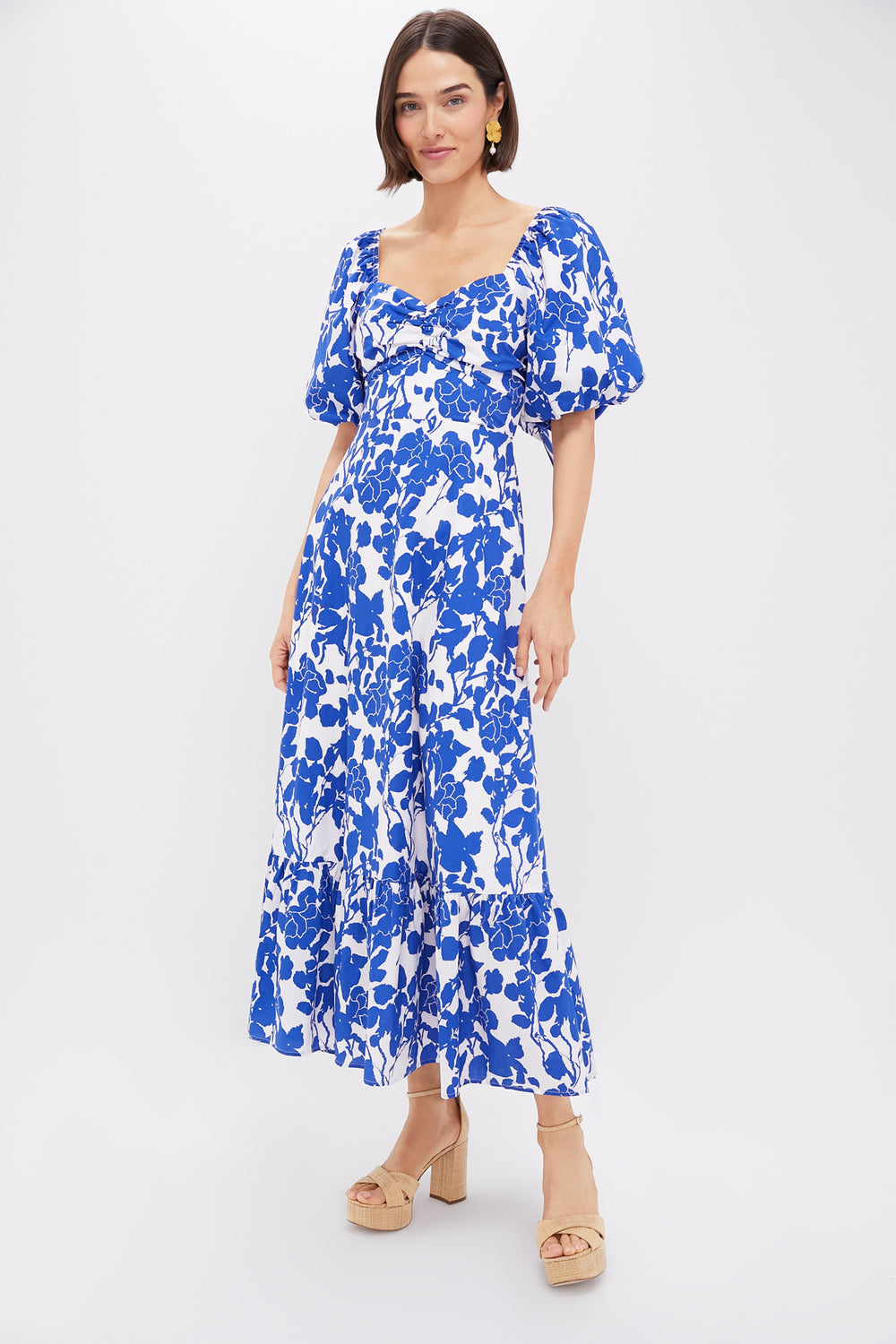 fitted lace wedding dress Blue Floral Seaport Midi Dress