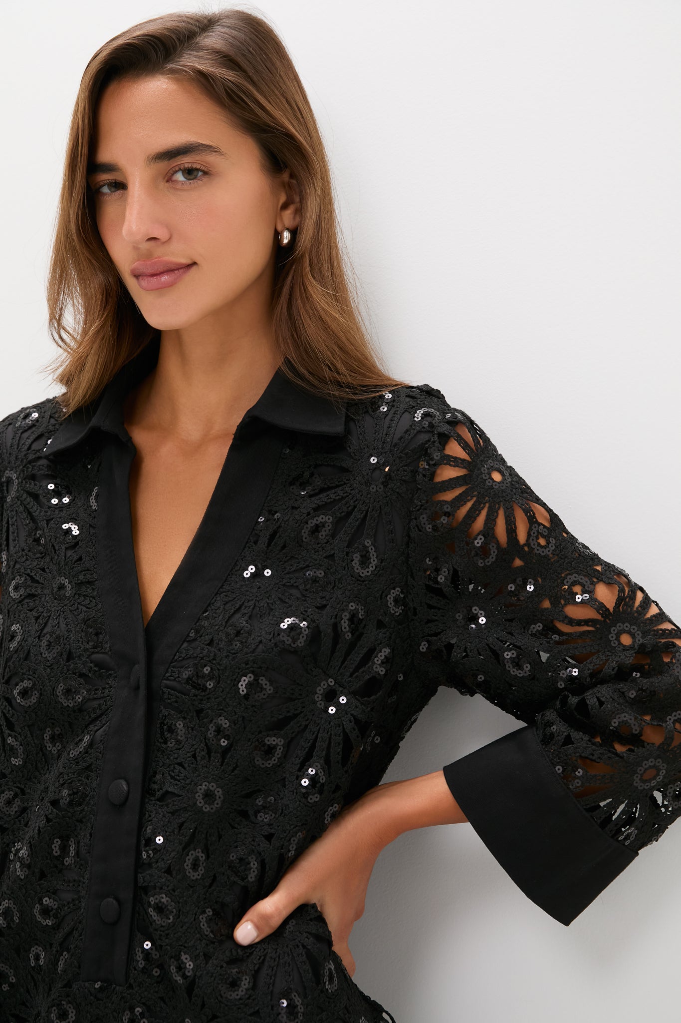 Black Crochet Sparkle Collier Dress