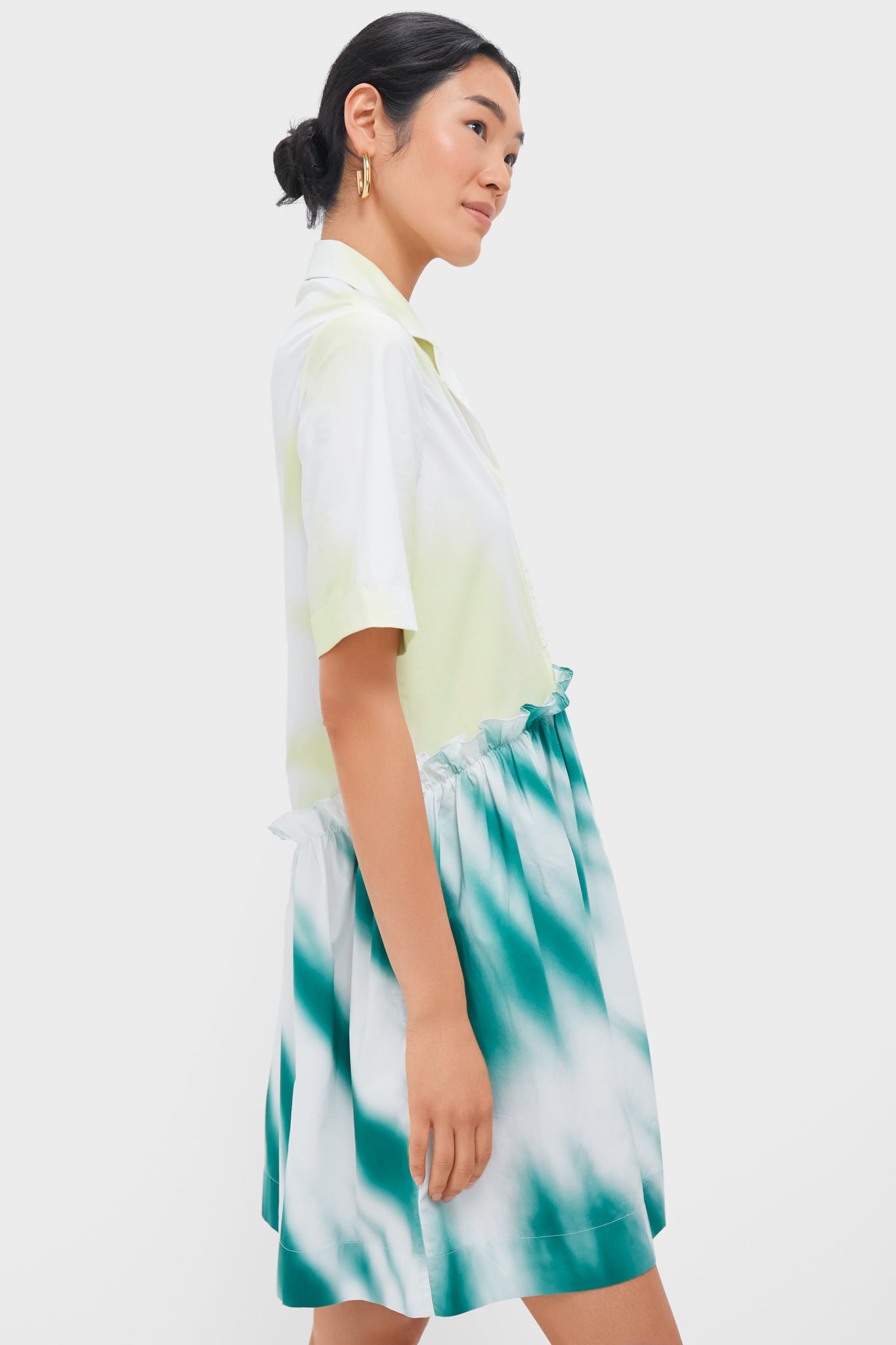 Tie-Dye Mini Gathered Shirtdress