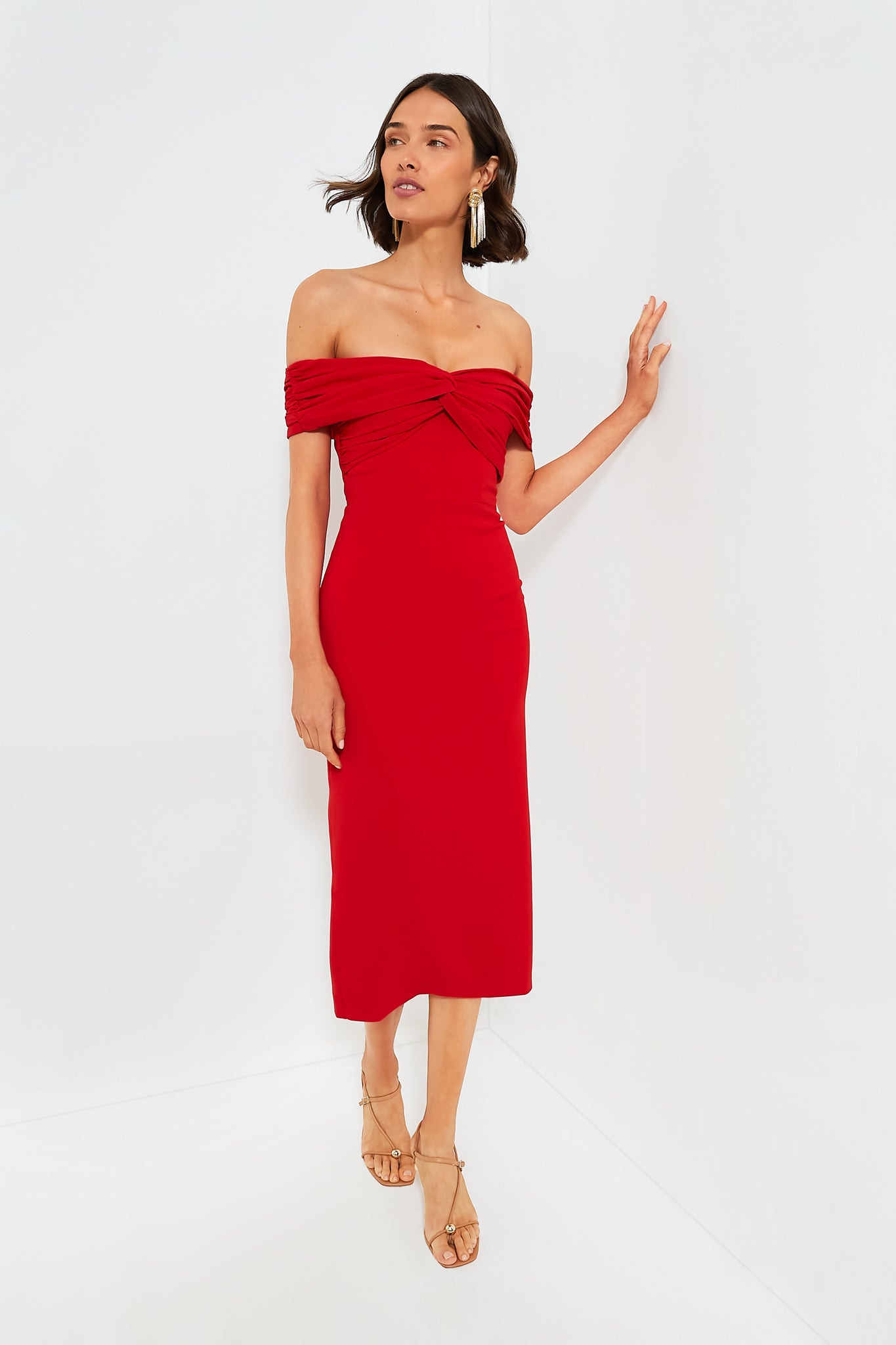 Off the shoulder midi cocktail dress hotsell