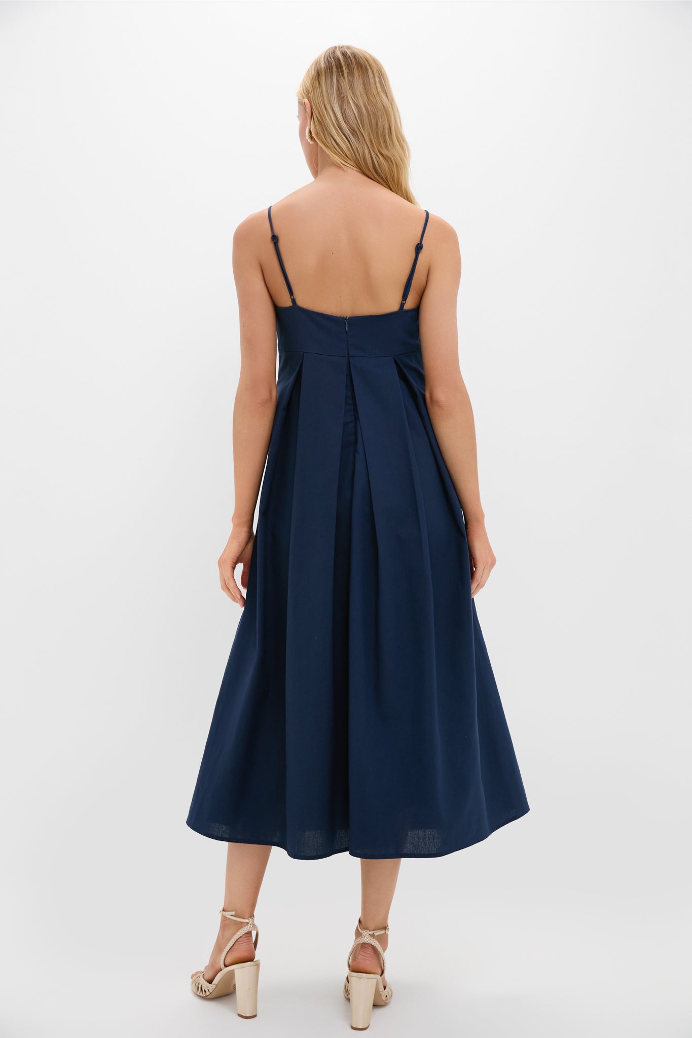 Navy Linen Front Pleated Zoe Dress