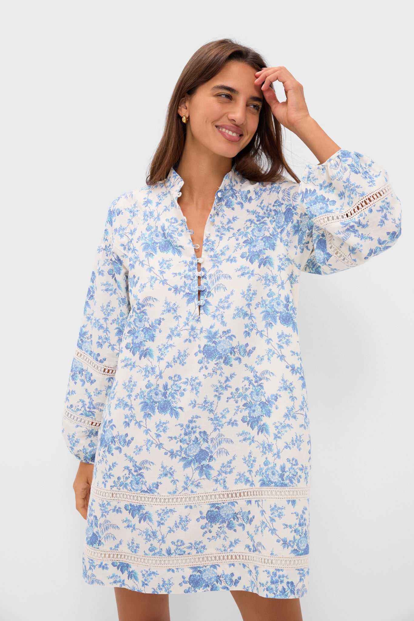 Forget Me Not Floral Cotton Linen Mini Maryse Caftan