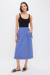 Dark Blue and White Kendall Play Stripe Midi A-Line Skirt