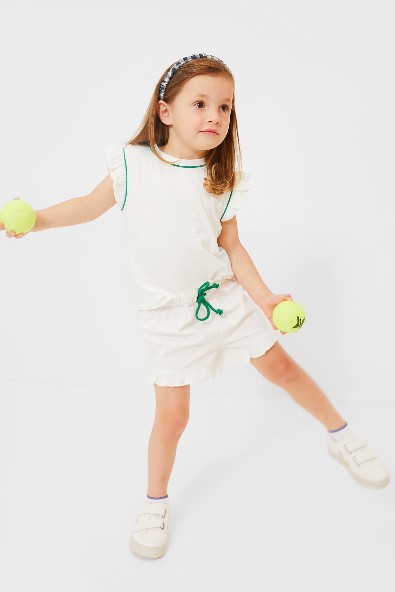 Exclusive Green Piping White Stella Shorts