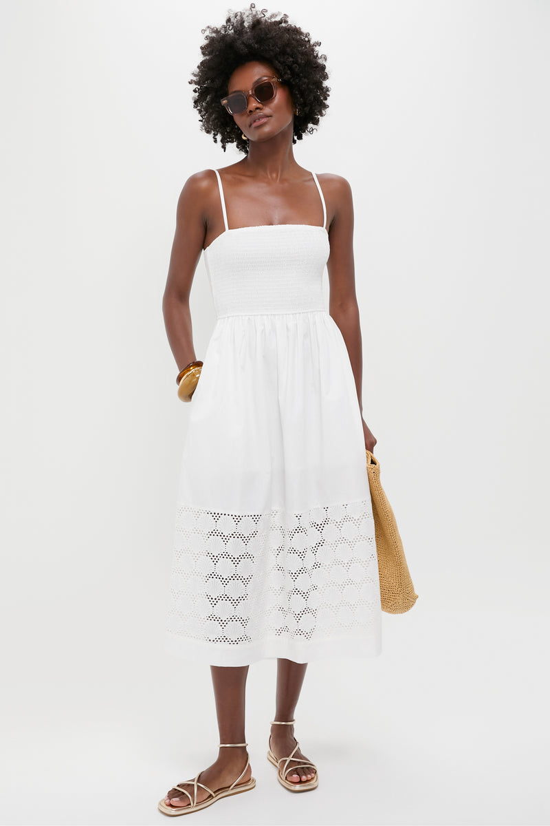 White Smocked Seashell Embroidery Harbor Dress