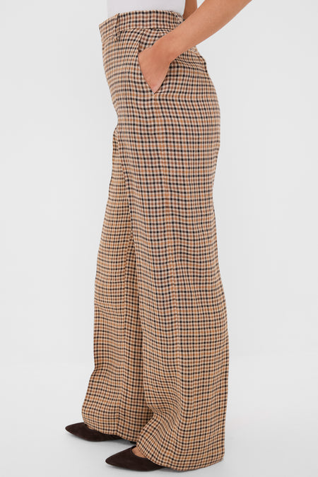 Country Plaid Linen Tweed Woven Standard Flare Pants