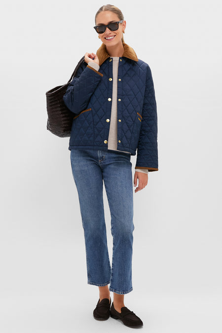 Navy Icons Cropped Liddesdale Quilted Jacket
