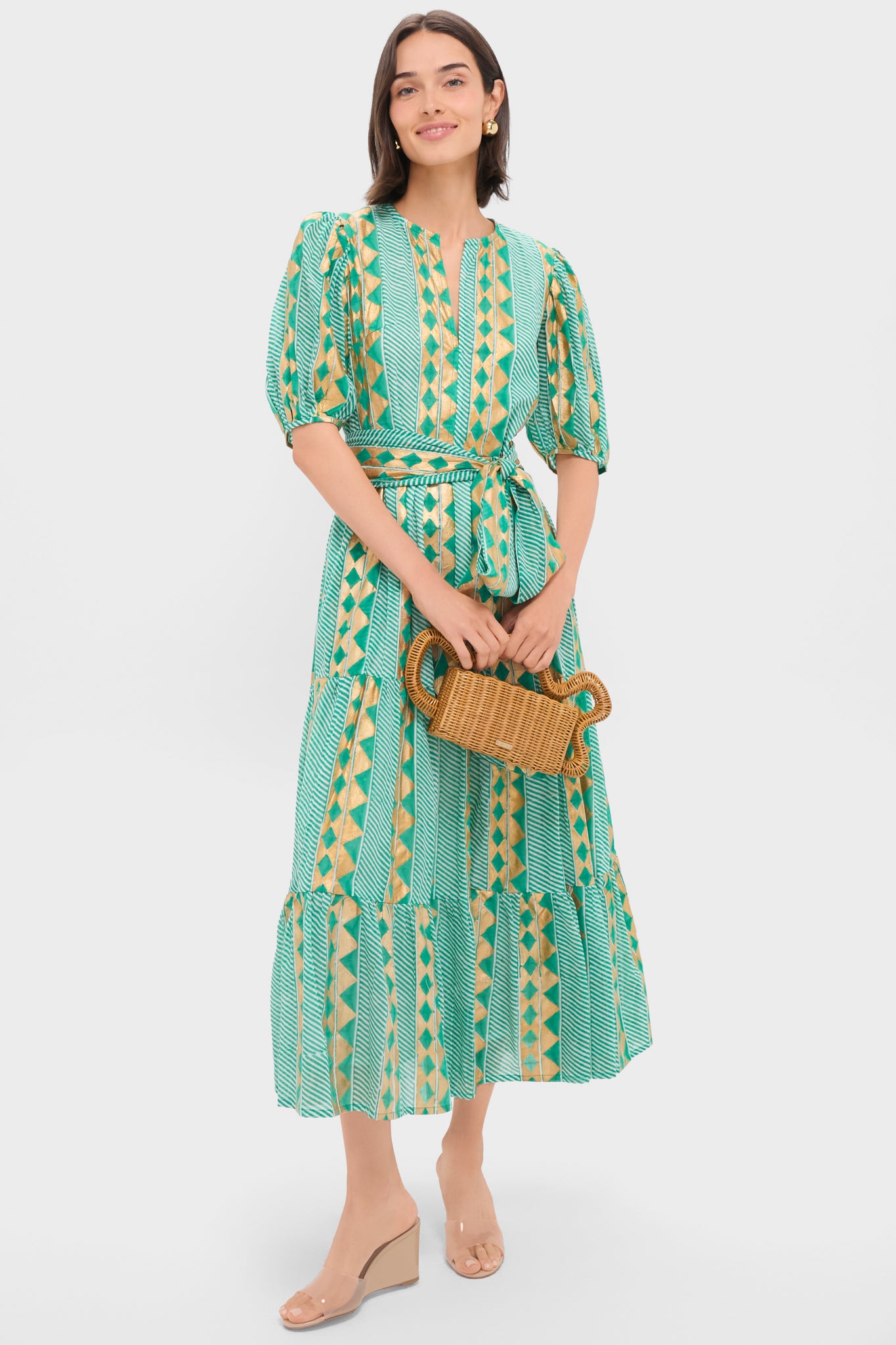 Exclusive Ascot Teal Puff Sleeve Maxi Dress