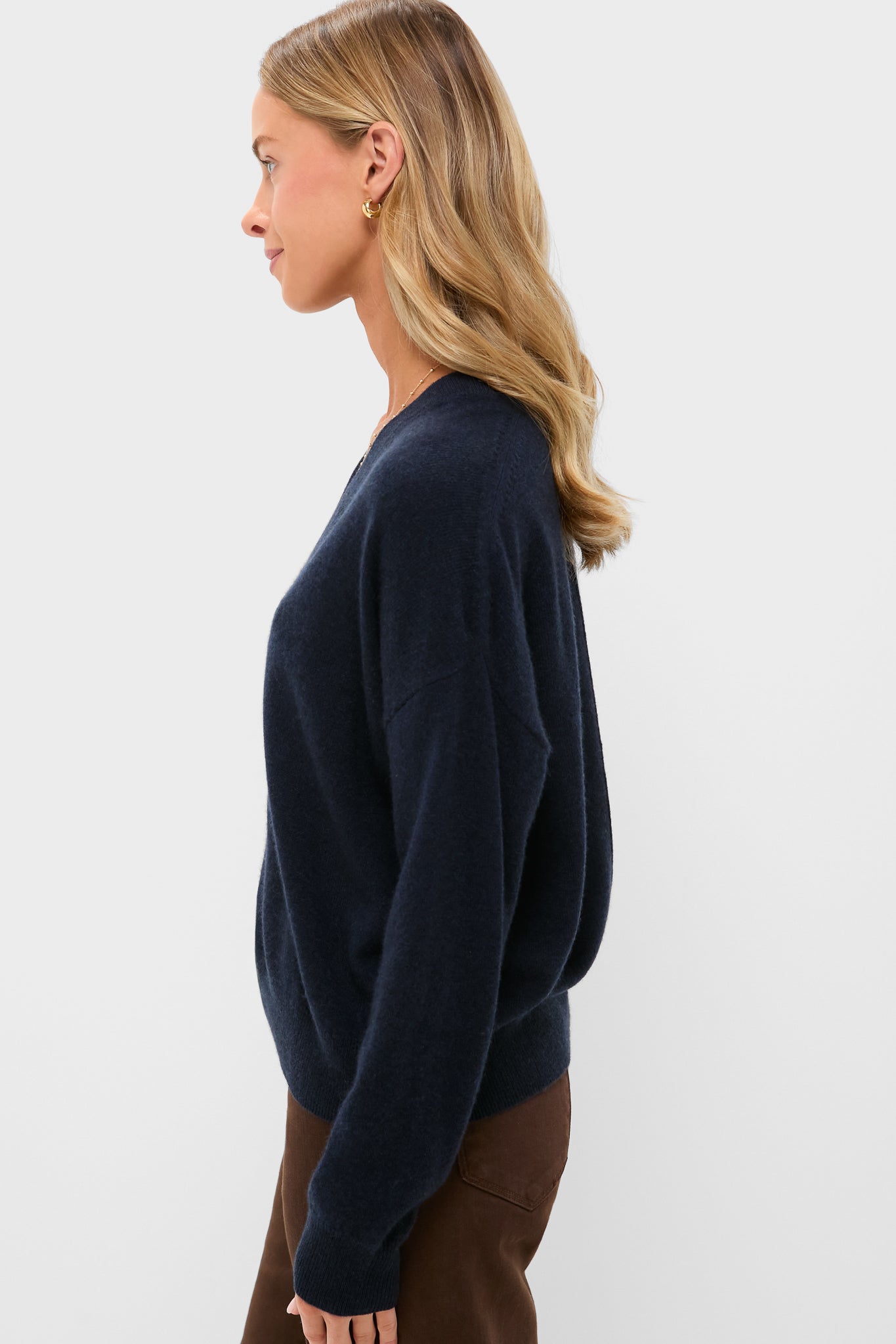 Navy Cashmere Emma V-Neck Boyfriend Sweater