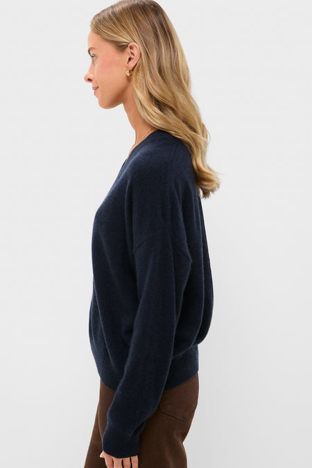 Navy Cashmere Emma V-Neck Boyfriend Sweater