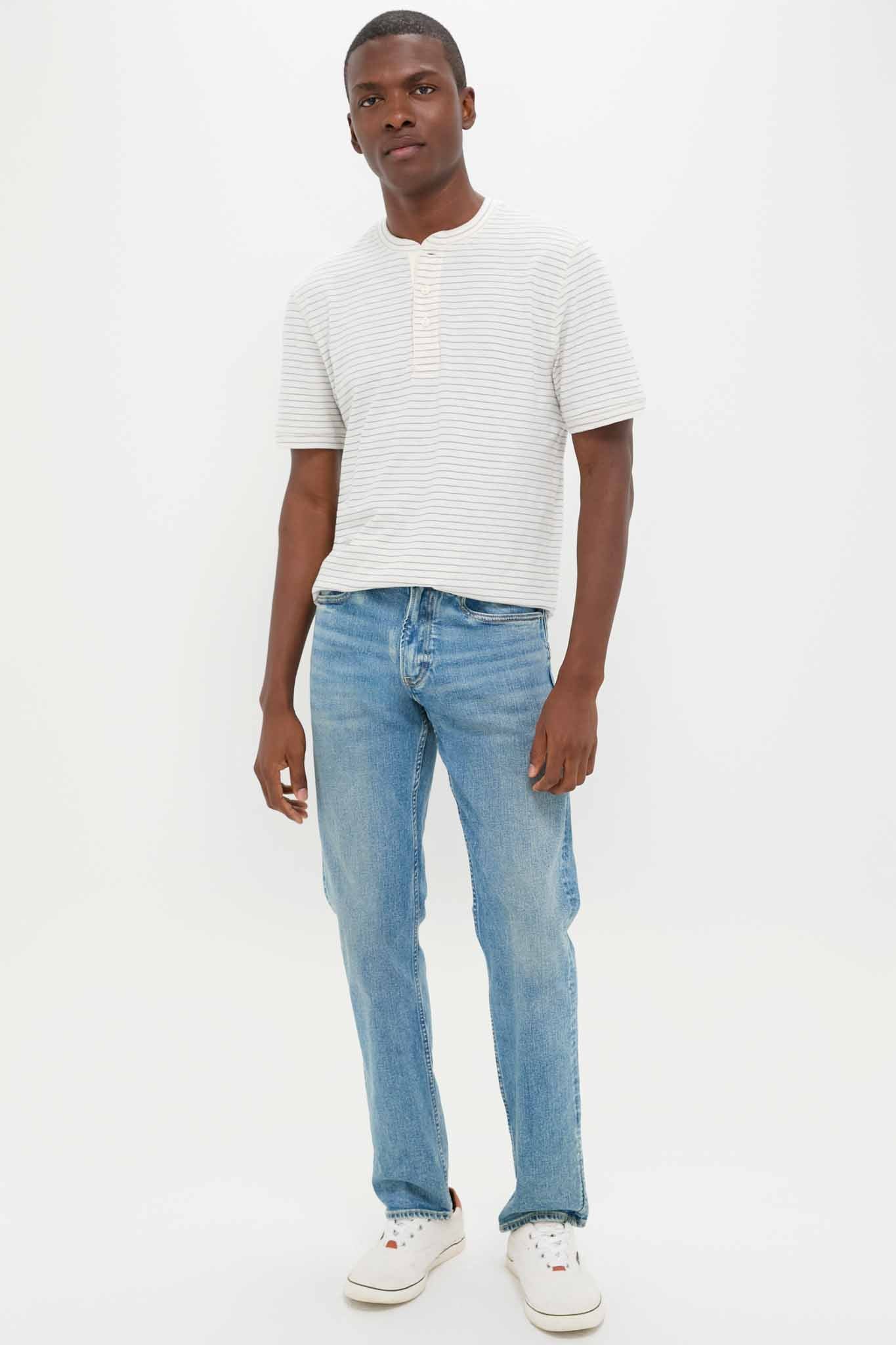 Cream Flint Stripe Short Sleeve Sunwashed Henley