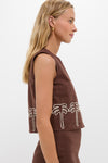 Brown & Cream Embroidery Palm Tank
