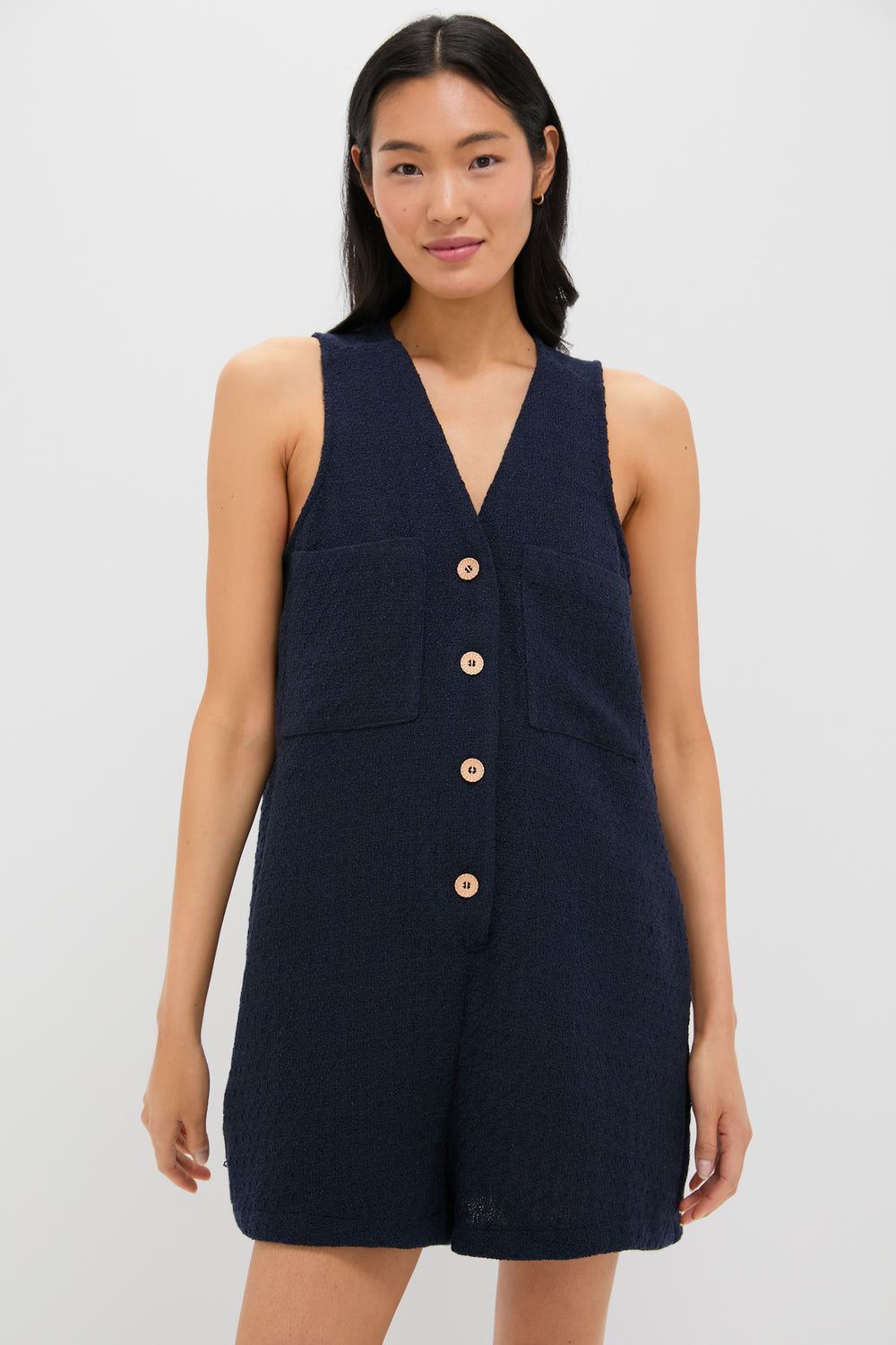 Navy Textured Myla Romper | Tuckernuck