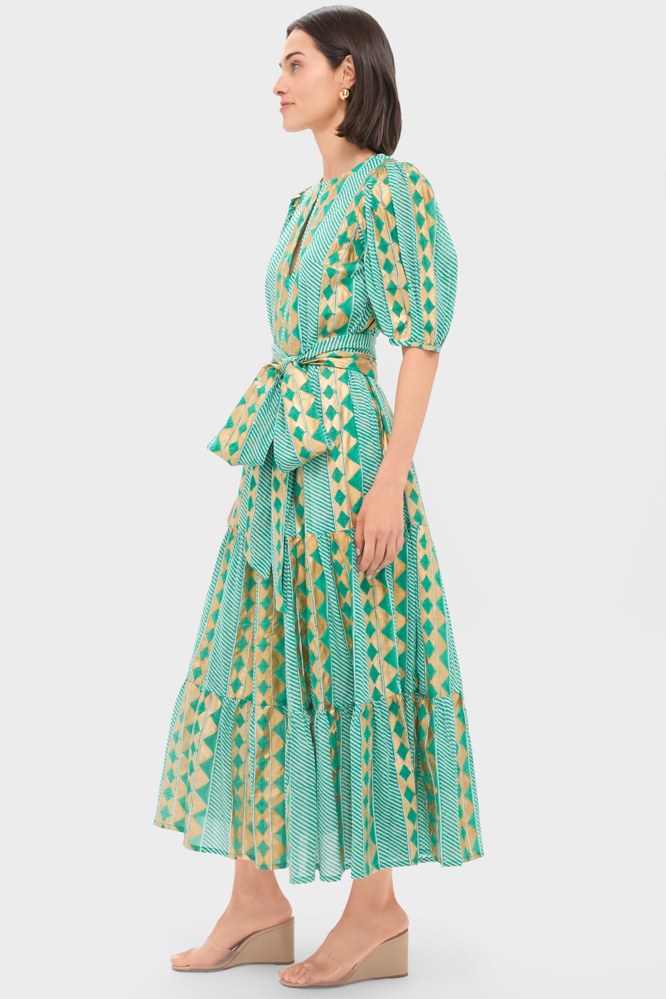 Exclusive Ascot Teal Puff Sleeve Maxi Dress