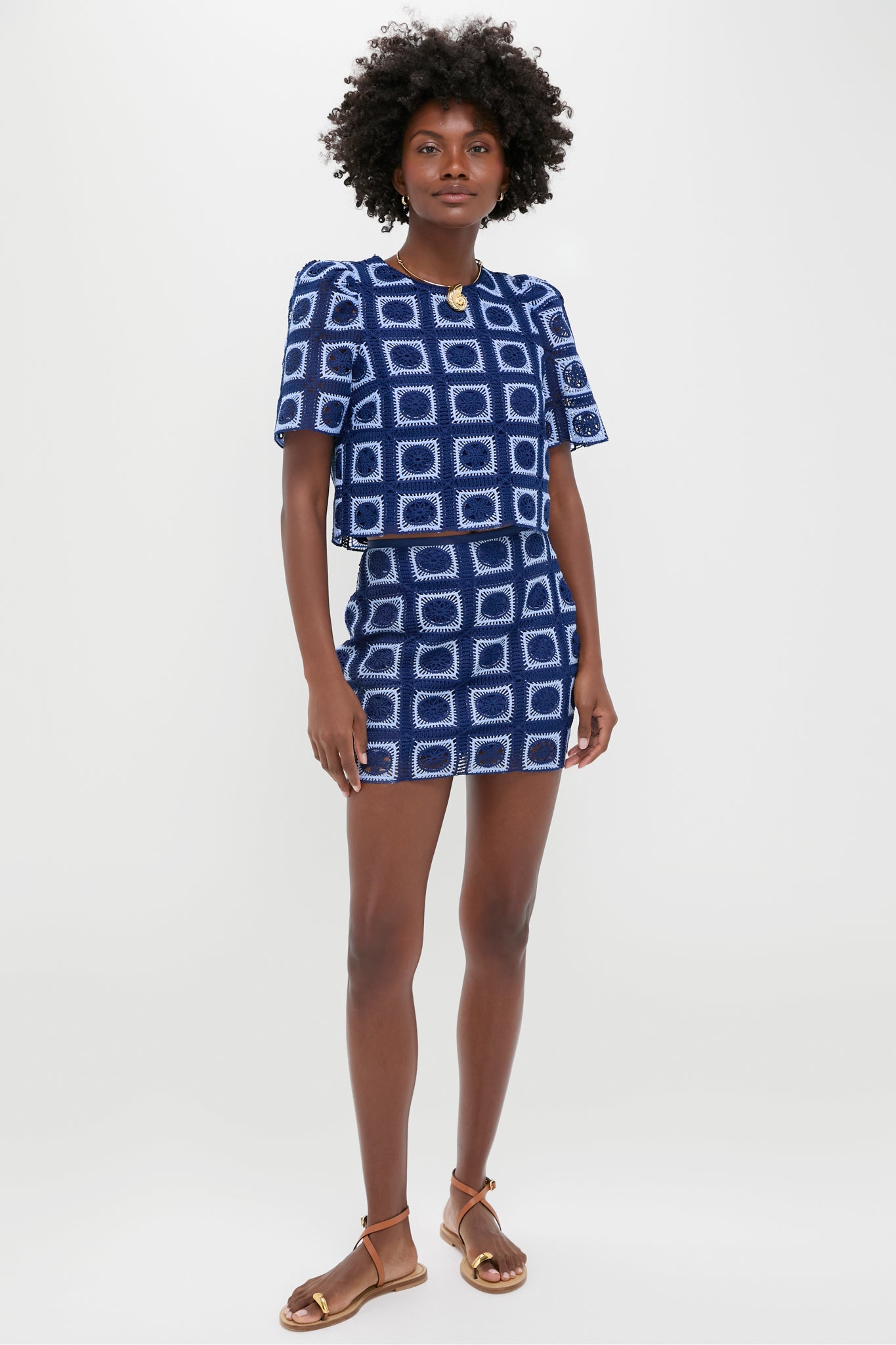 Navy & Sky Blue Crochet Banks Top | Hyacinth House