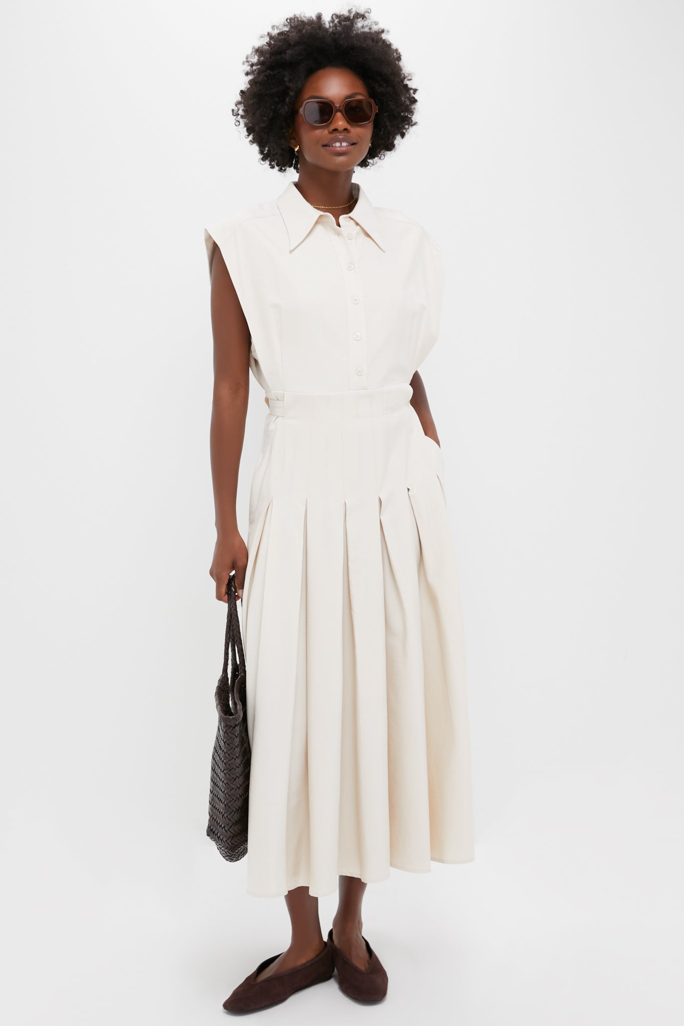 Ecru Quince Midi Shirt Dress