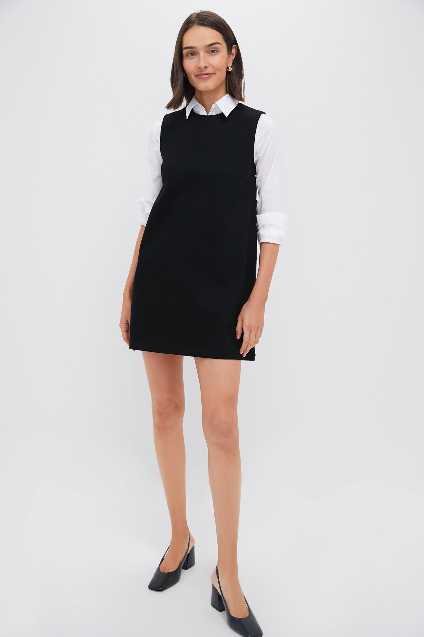 hyacinth house black front zip denim mini dress White Front Zip Denim Mini Dress