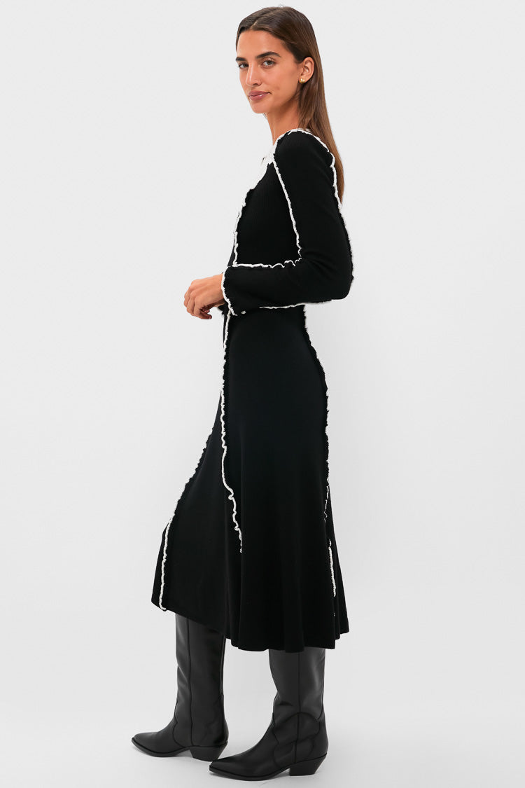 Black Vania Lace Long Sleeve Midi Knit Dress
