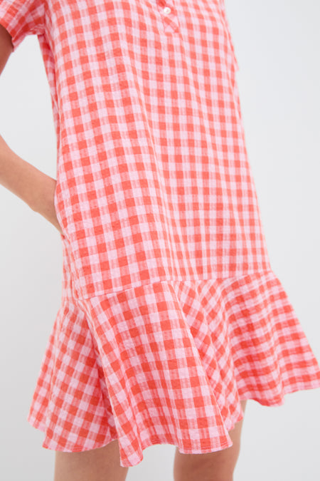 Orange and Pink Seersucker Short Sleeve May Dress