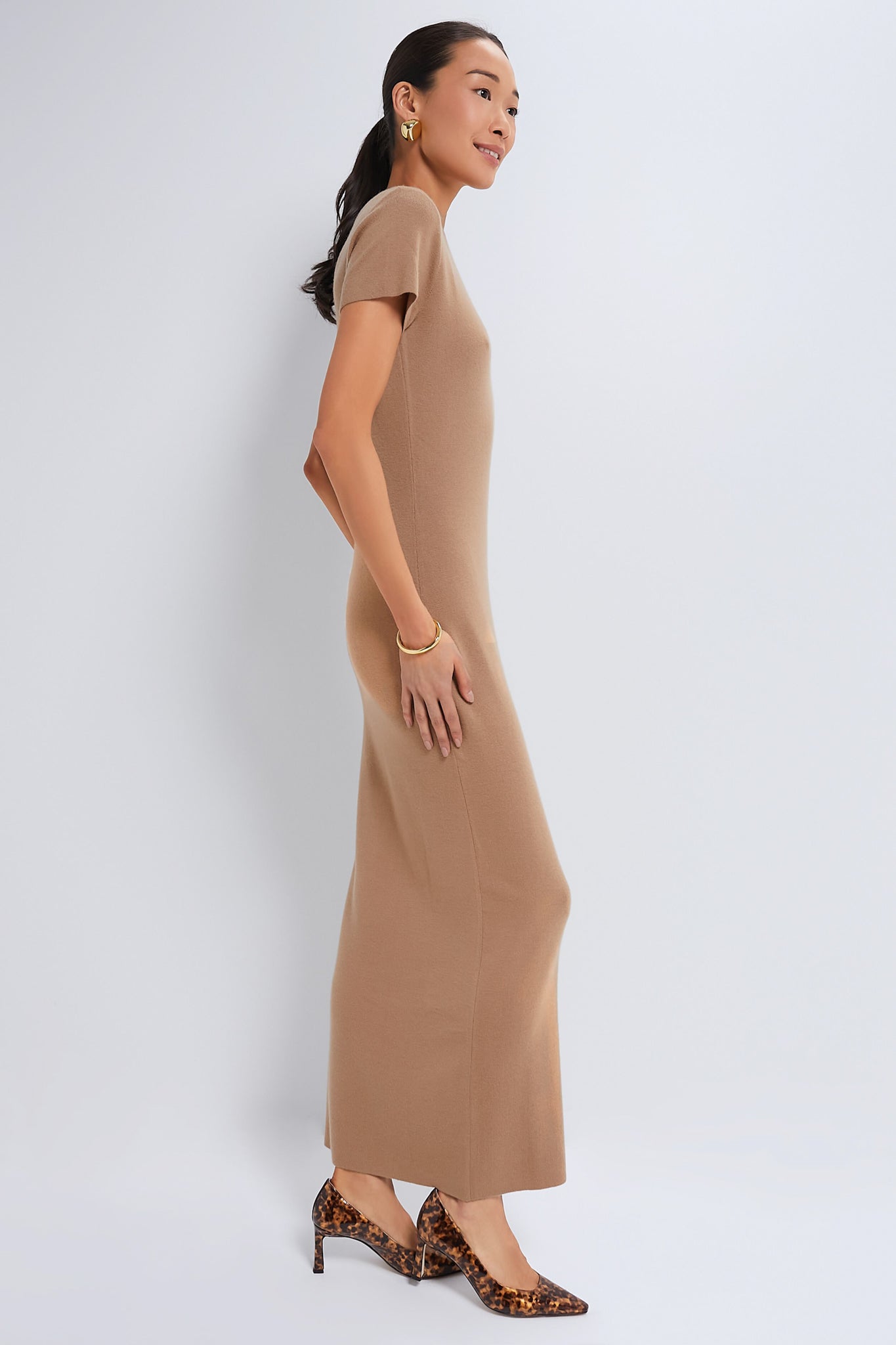 Tan Cashmere T-Shirt Maxi Dress
