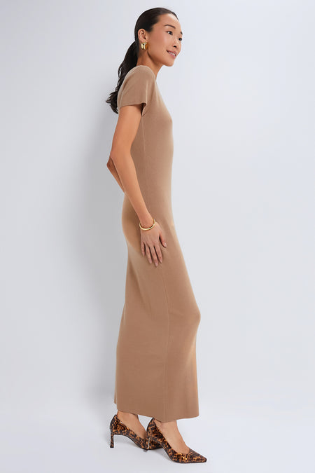 Tan Cashmere T-Shirt Maxi Dress