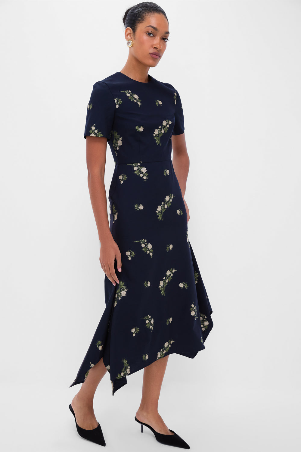Midnight Blue Short Sleeve Midi Dress | ERDEM Midnight Blue Short Sleeve Midi Dress | ERDEM