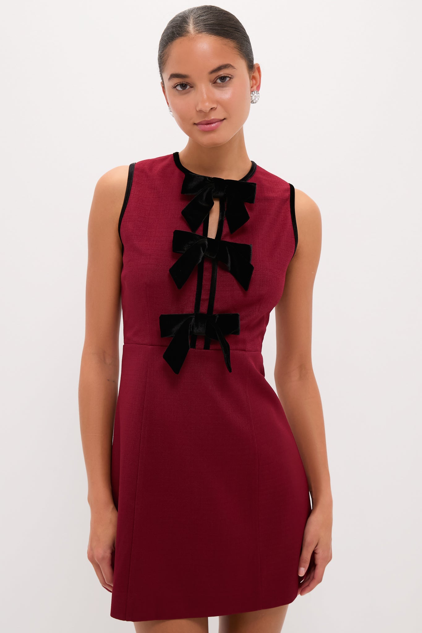 Cranberry Velvet Bow Jaclyn Mini Dress