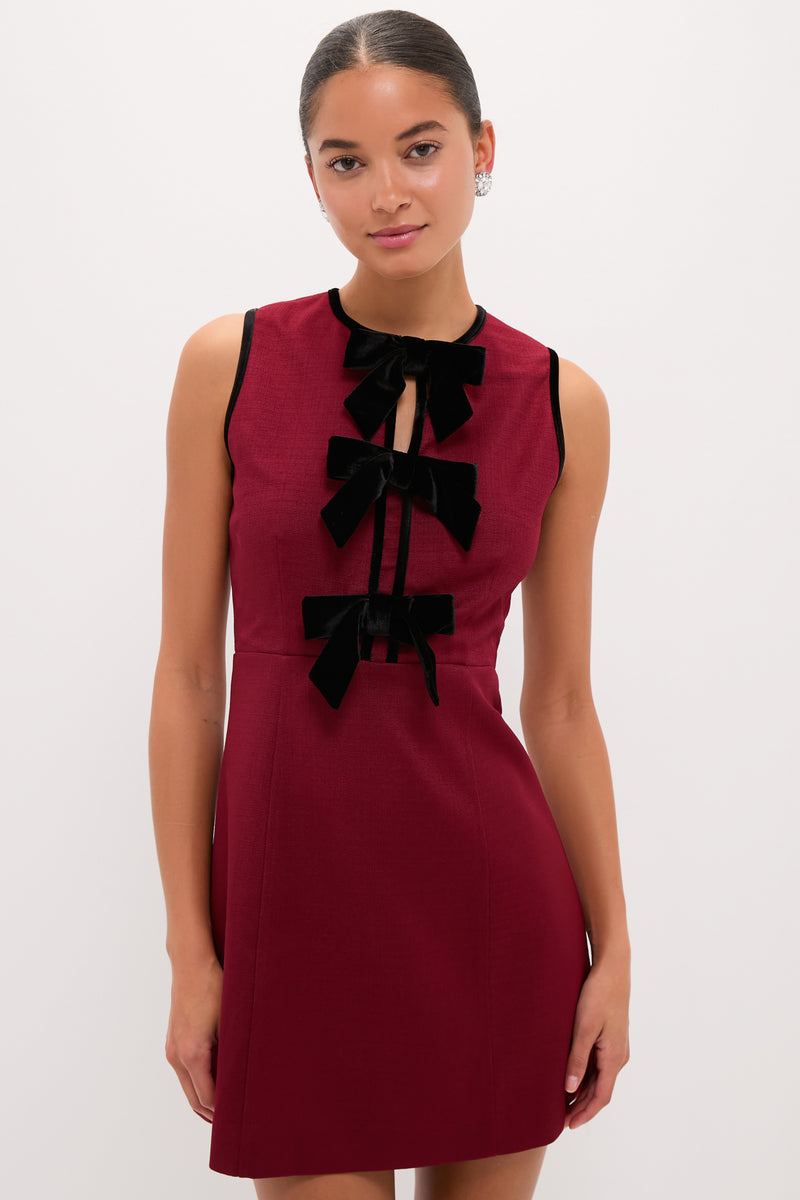 Cranberry Velvet Bow Jaclyn Mini Dress