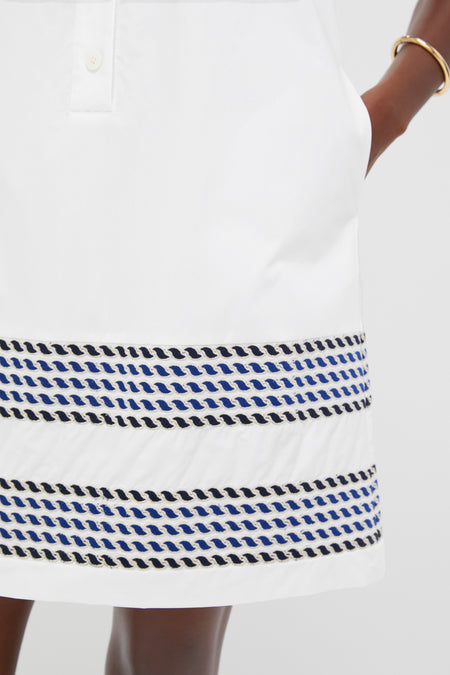 White High Tide Embroidered Stripe Sleeveless Collier Dress