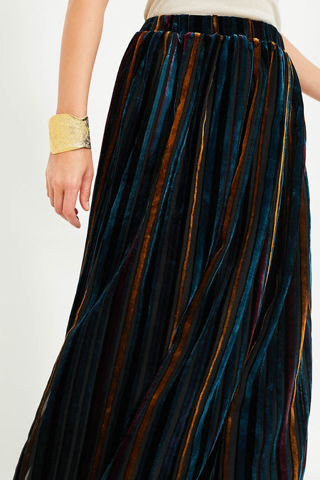 Multicolor Velvet Stripe Alba Skirt