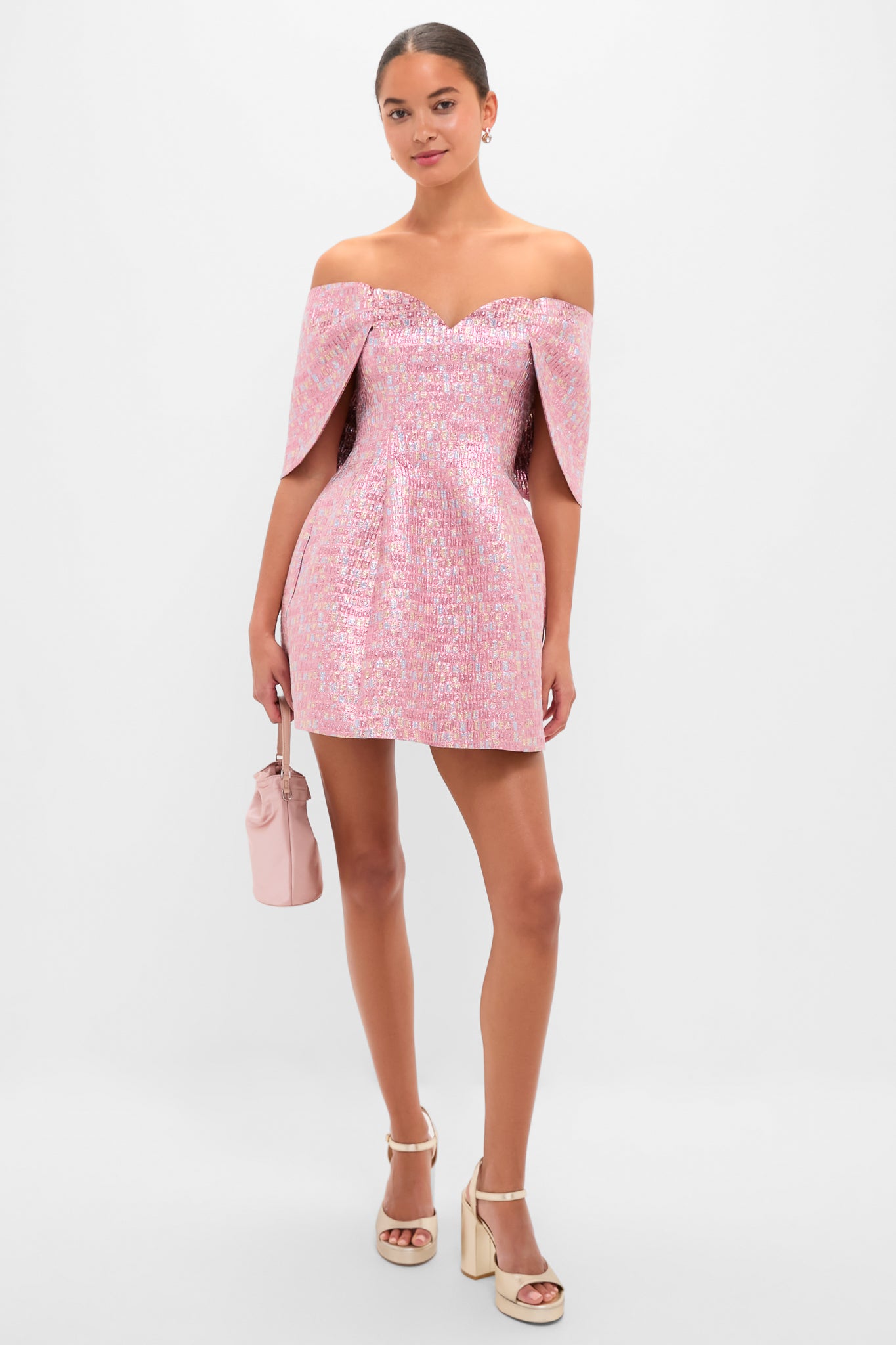 Pink Multi Jacquard Off-the-Shoulder Kara Mini Dress | Hyacinth House
