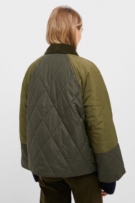 Olive and Dark Moss Martha Quilted Jacket - Main Image