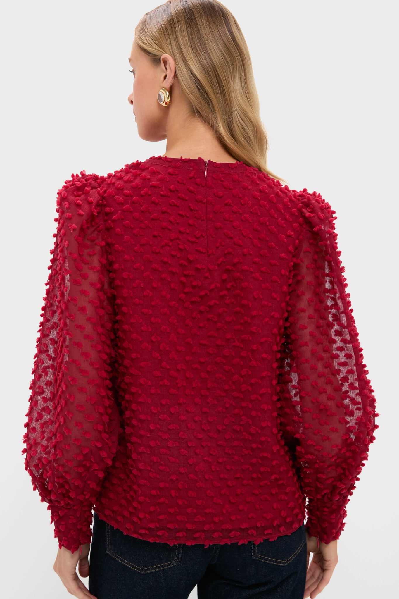 Red Textured Long Sleeve Harriet Blouse