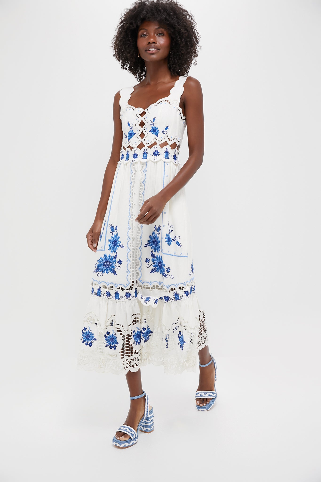 Off-White Cross Stitch Richelieu Sunflower Midi Dress | Farm Rio