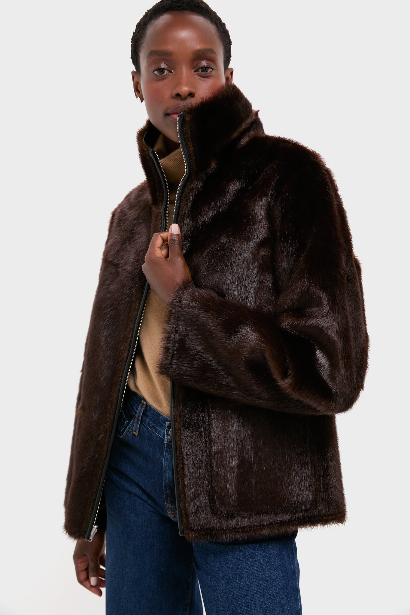 Black and Brown Reversible Brella Jacket | Stand Studio